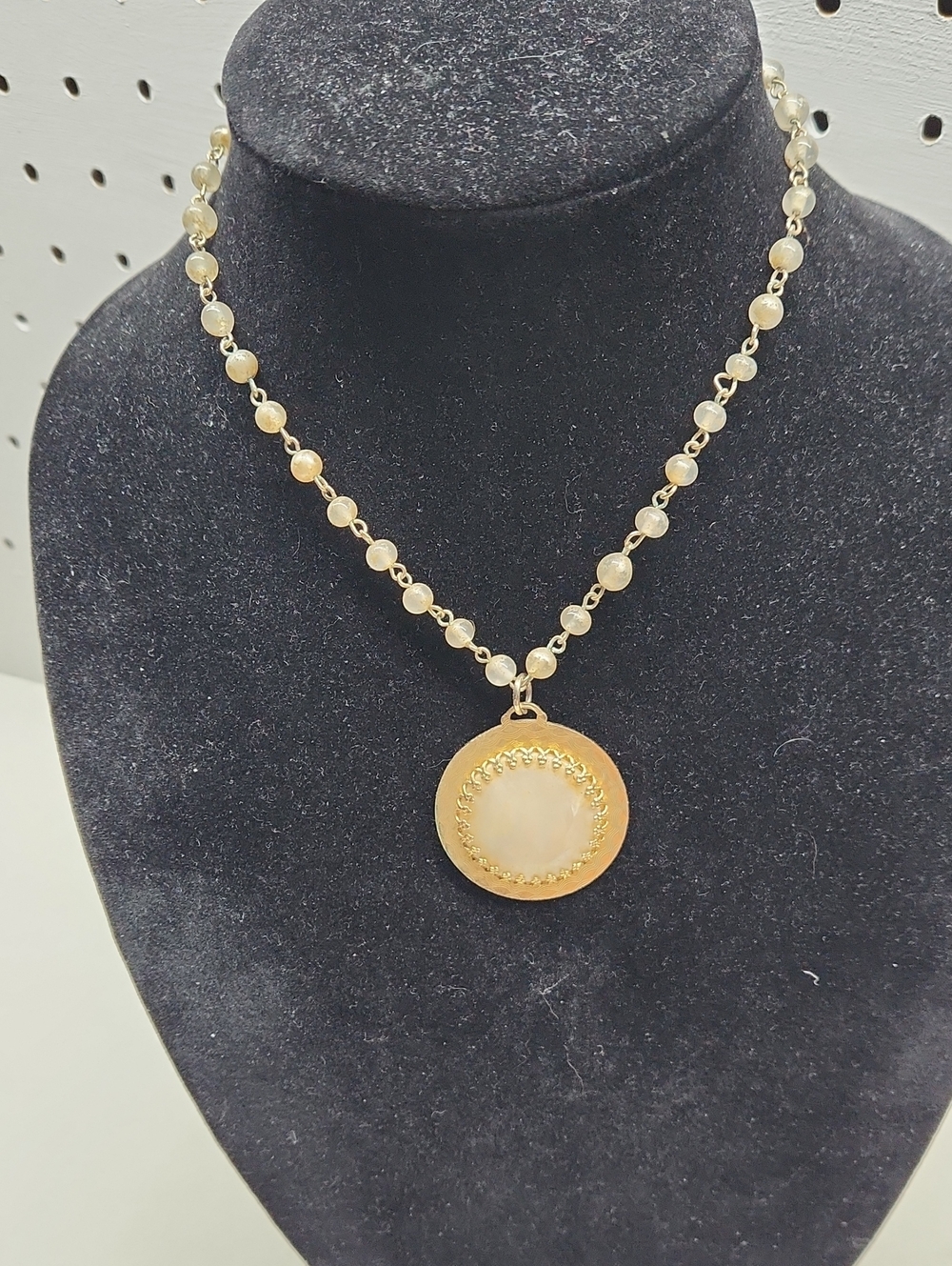 Gold Pearl Beaded Pendant Necklace